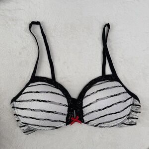 La Senza Perfectly Me Lace Bra Black White Stripe Underwire 36C Y2K Princesscore
